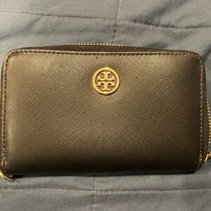 Tory Burch Black Wallet with Gold Logo